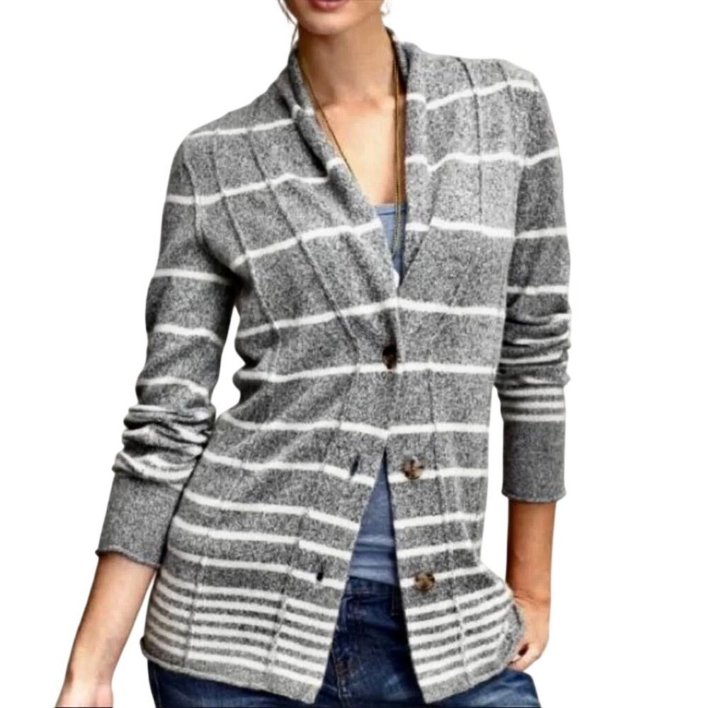 Banana Republic Striped Cashmere Lambswool Cardigan Sweater Shawl Collar Preppy